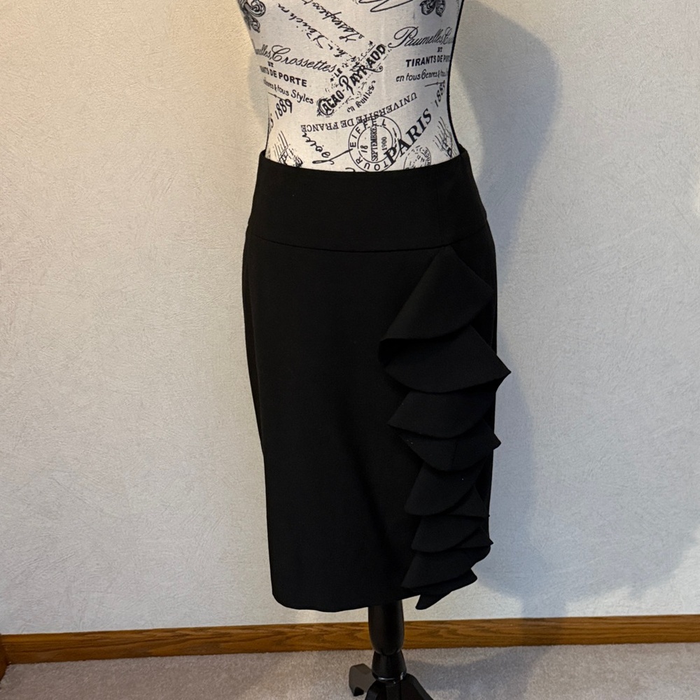 Express Black Pencil Skirt with Ruffle Detail